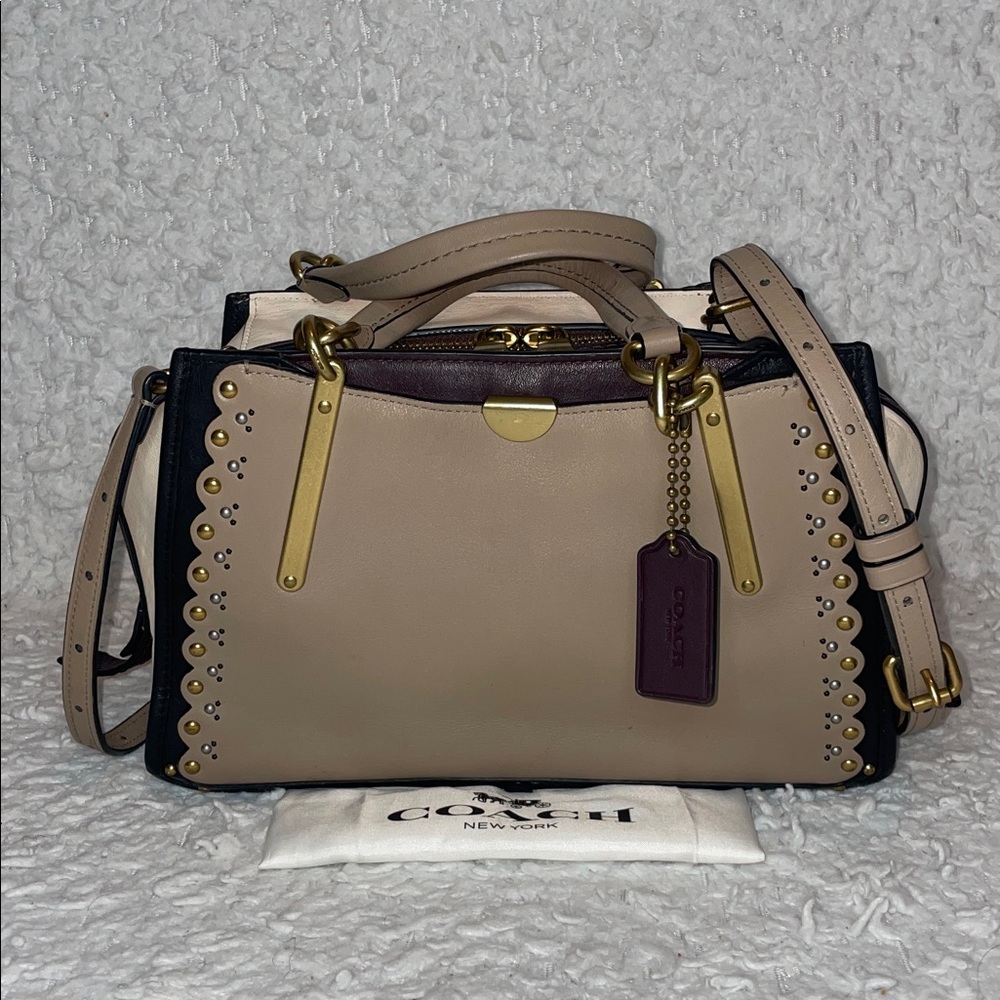 Coach Dreamer 29 Scalloped Stud Rivets Tri-tone Colorblock Leather Satchel Bag - Picture 3 of 17